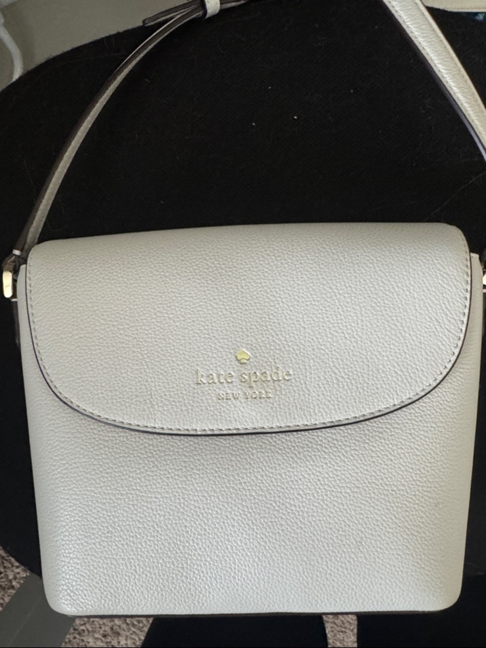 kate spade Pebbled Leather Flap Crossbody in Light Gray and Gold